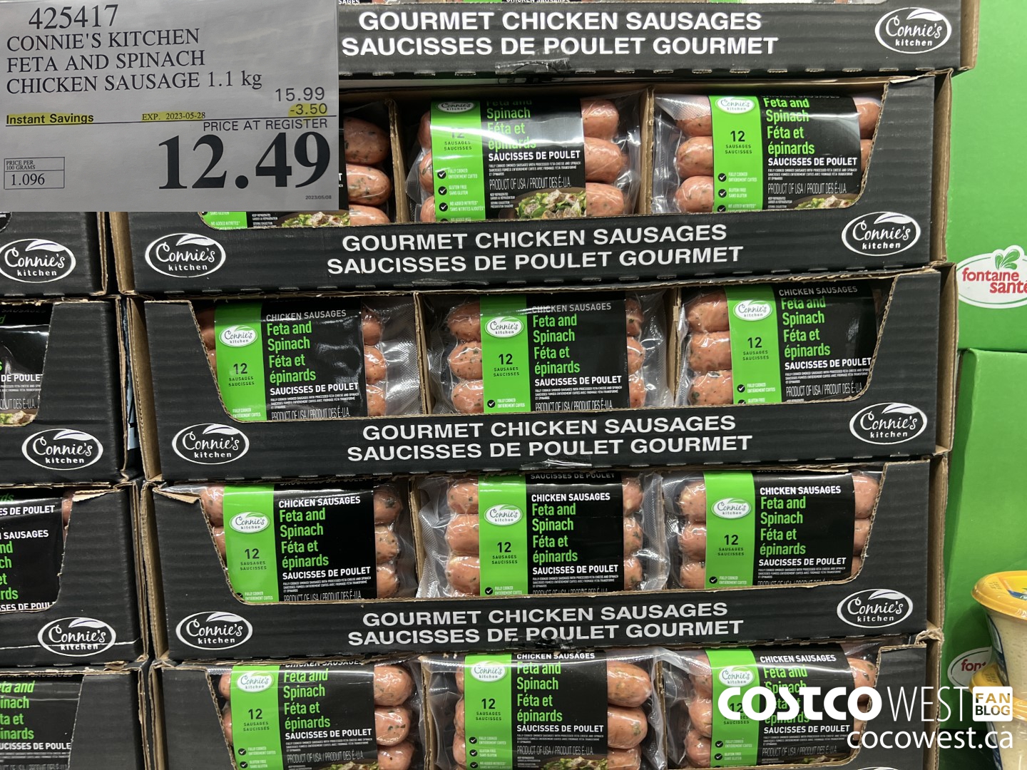 425417 CONNIE'S KITCHEN FETA AND SPINACH CHICKEN SAUSAGE 1.1 kg ($3.50 INSTANT SAVINGS EXPIRES ON 2023-05-28) $12.49