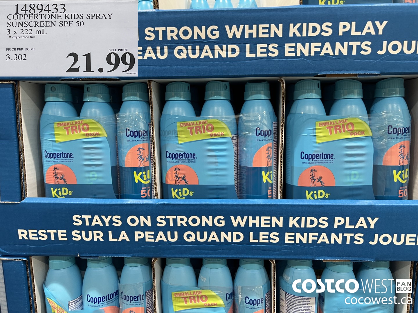 1489433 COPPERTONE KIDS SPRAY SUNSCREEN SPF 50 3 x 222 mL $21.99