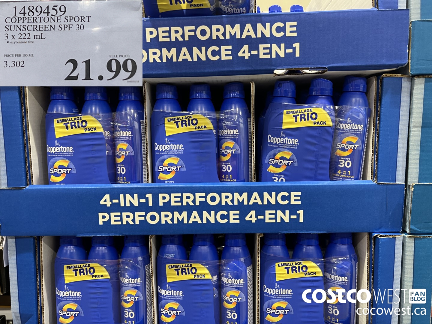 1489459 COPPERTONE SPORT SUNSCREEN SPF 30 3 x 222 mL $21.99