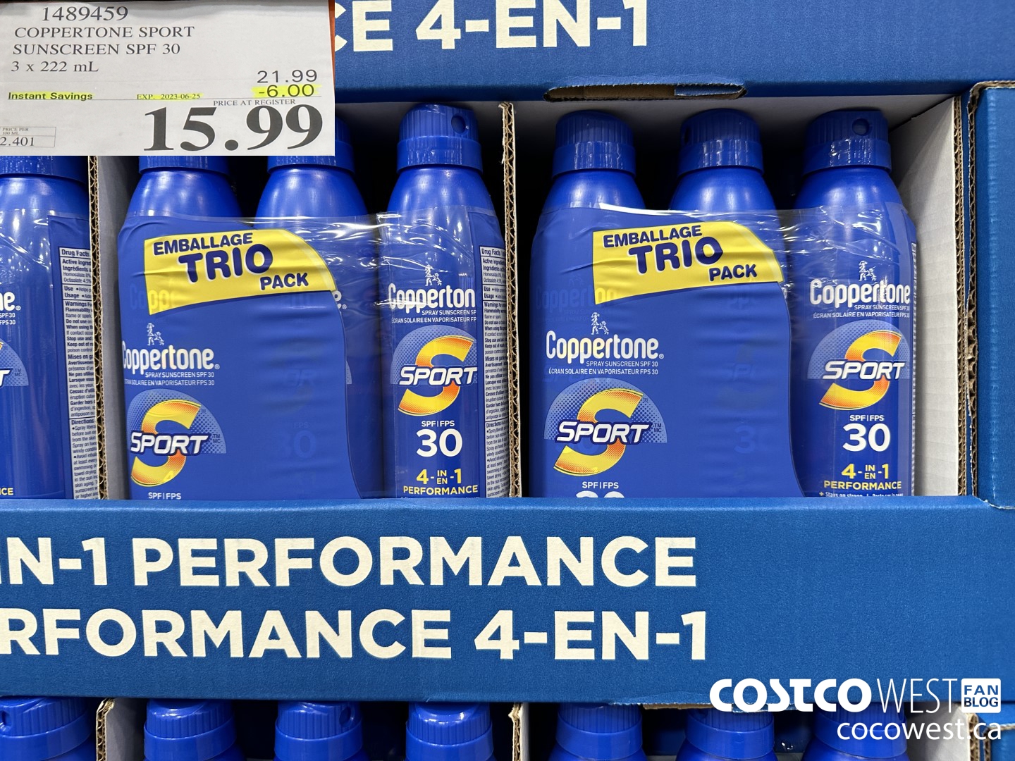 1489459 COPPERTONE SPORT SUNSCREEN SPF 30 3 x 222 mL ($6.00 INSTANT SAVINGS EXPIRES ON 2023-06-25) $15.99