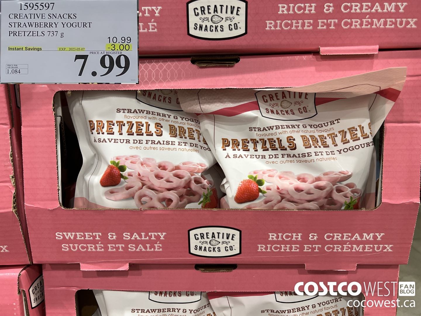 1595597 CREATIVE SNACKS STRAWBERRY YOGURT PRETZELS 737 G ($3.00 INSTANT SAVINGS EXPIRES ON 2023-05-07) $7.99