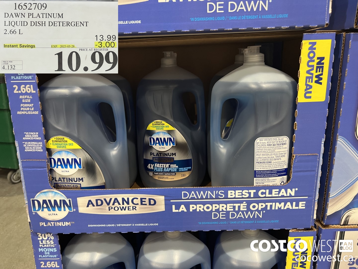 1652709 DAWN PLATINUM LIQUID DISH DETERGENT 2.66L ($3.00 INSTANT SAVINGS EXPIRES ON 2023-05-28) $10.99