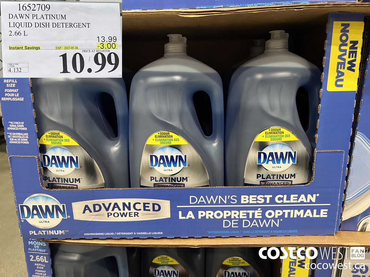 1652709 DAWN PLATINUM LIQUID DISH DETERGENT 2.66L ($3.00 INSTANT SAVINGS EXPIRES ON 2023-05-28) $10.99