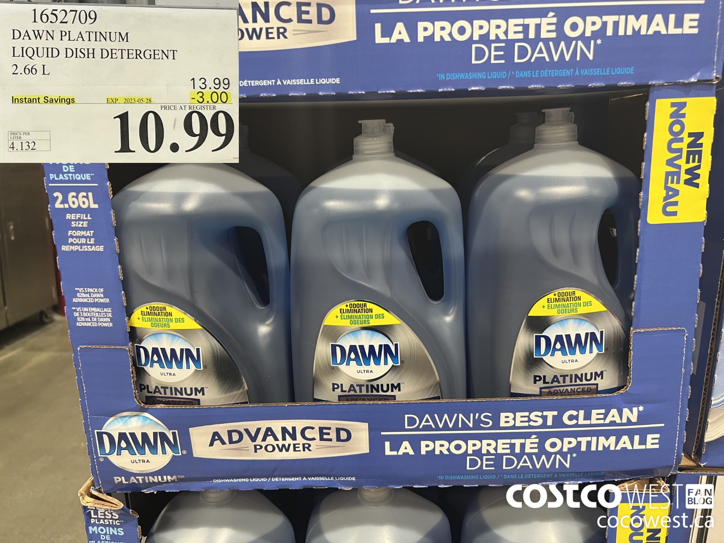 1652709 DAWN PLATINUM LIQUID DISH DETERGENT 2.66L ($3.00 INSTANT SAVINGS EXPIRES ON 2023-05-28) $10.99