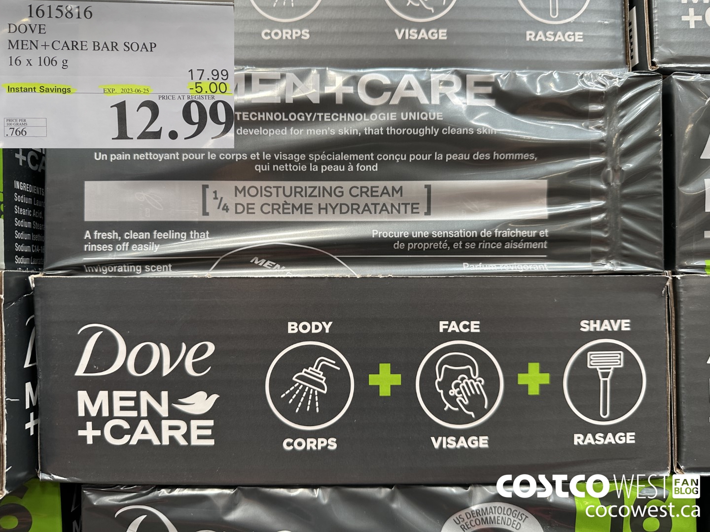 1615816 DOVE MEN +CARE BAR SOAP 16 X 106 G ($5.00 INSTANT SAVINGS EXPIRES ON 2023-06-25) $12.99