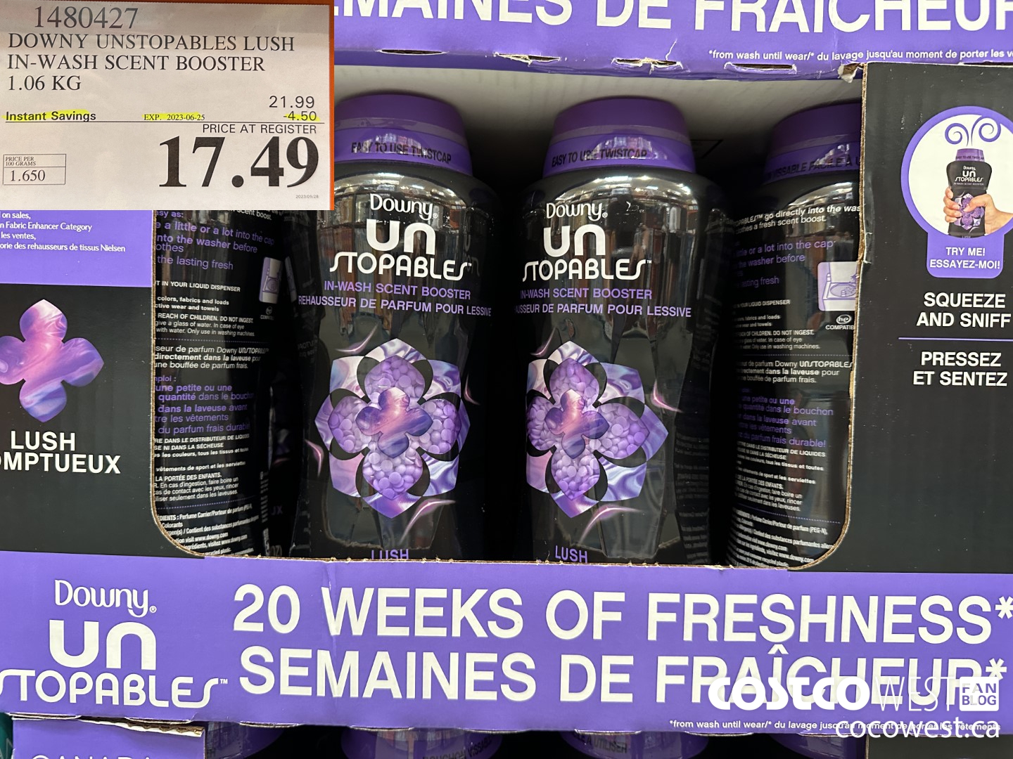 1480427 DOWNY UNSTOPABLES LUSH IN-WASH SCENT BOOSTER 1.06 KG ($4.50 INSTANT SAVINGS EXPIRES ON 2023-06-25) $17.49