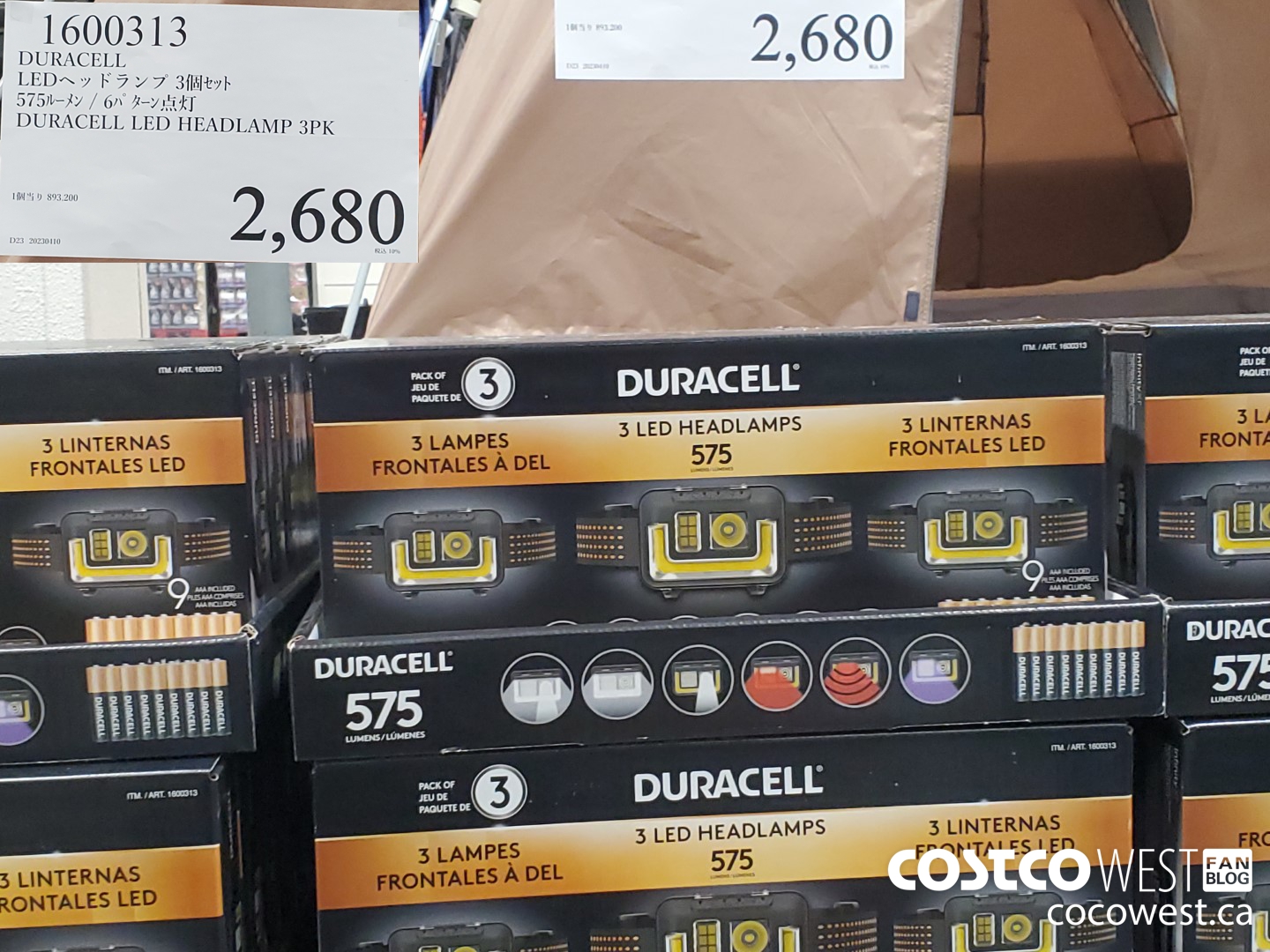 1600313 DURACELL LED HEADLAMP 3PK $2680.00