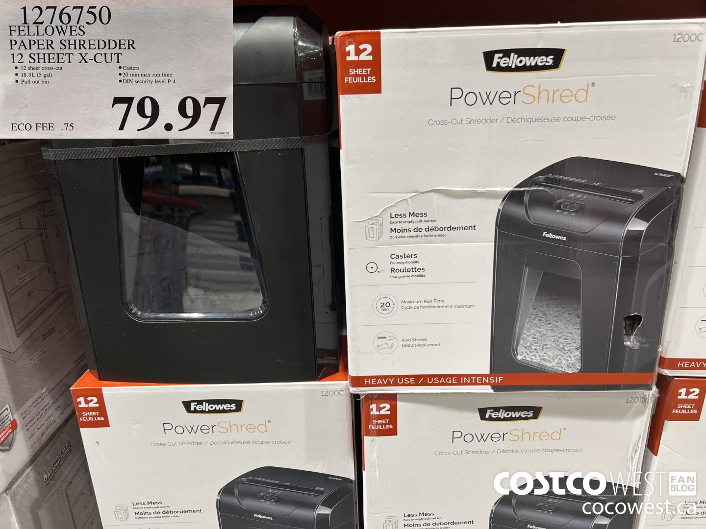 1276750 FELLOWES PAPER SHREDDER 12 SHEET X-CUT $79.97