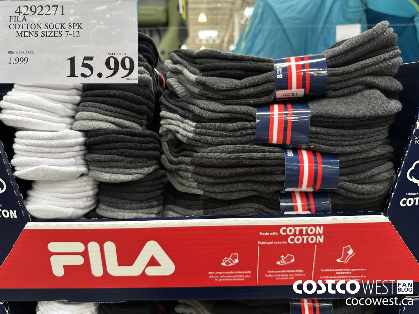 4292271 FILA COTTON SOCK 8PK MENS SIZES 7-12 $15.99