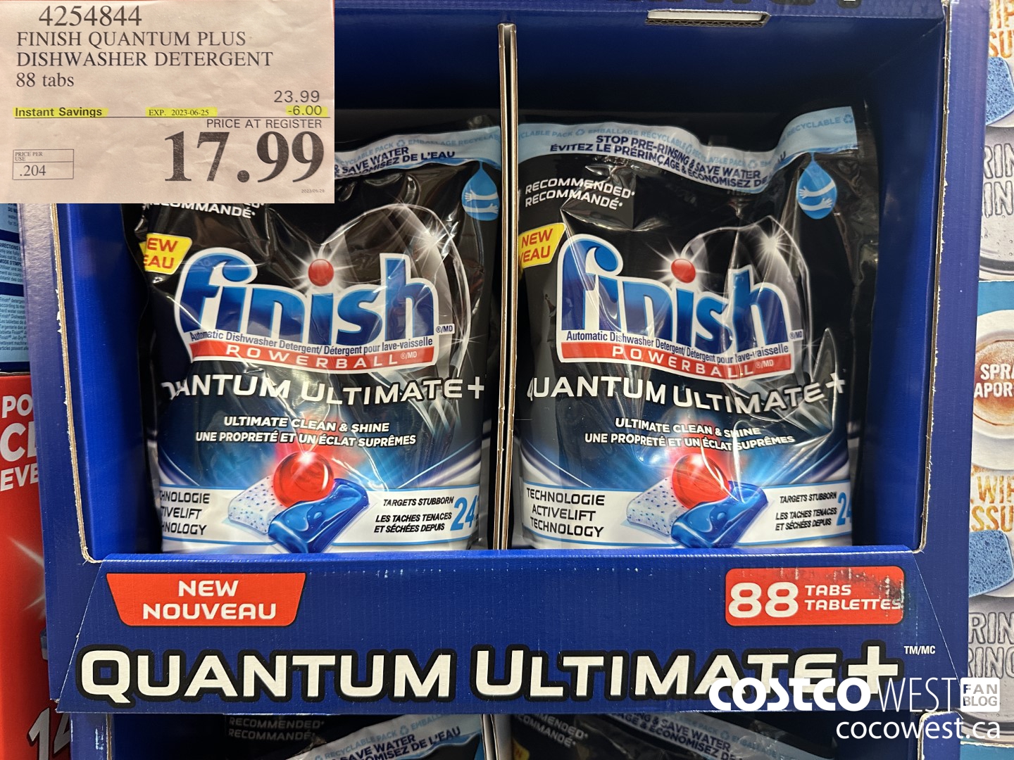 4254844 FINISH QUANTUM PLUS DISHWASHER DETERGENT 88 tabs ($6.00 INSTANT SAVINGS EXPIRES ON 2023-06-25) $17.99