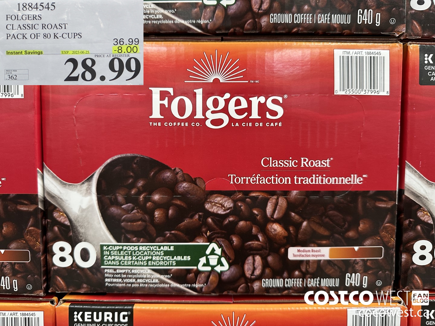1884545 FOLGERS CLASSIC ROAST PACK OF 80 K-CUPS  ($8.00 INSTANT SAVINGS EXPIRES ON 2023-06-25) $28.99