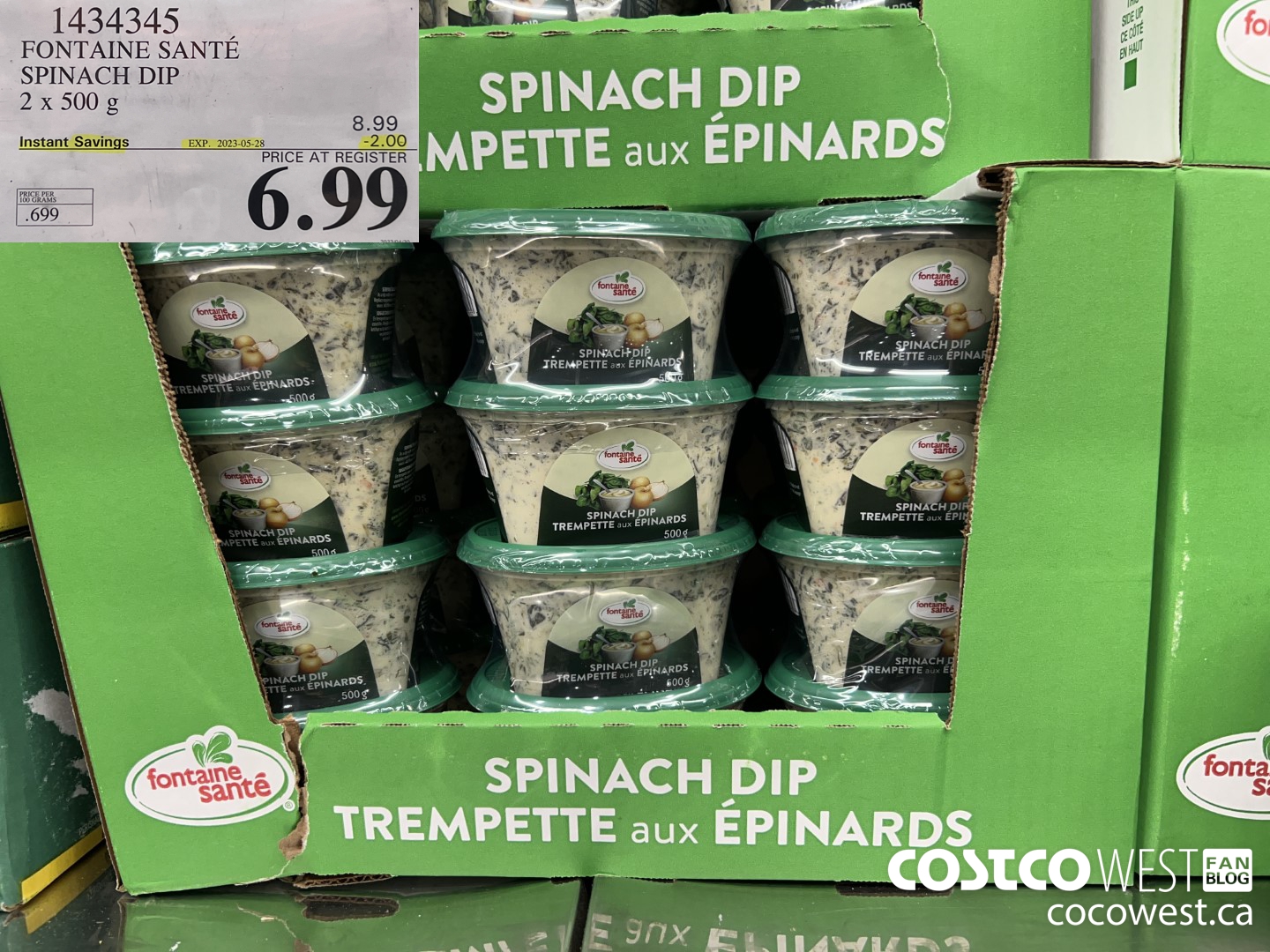 1434345 FONTAINE SANTE SPINACH DIP 2 X 500 G ($2.00 INSTANT SAVINGS EXPIRES ON 2023-05-28) $6.99