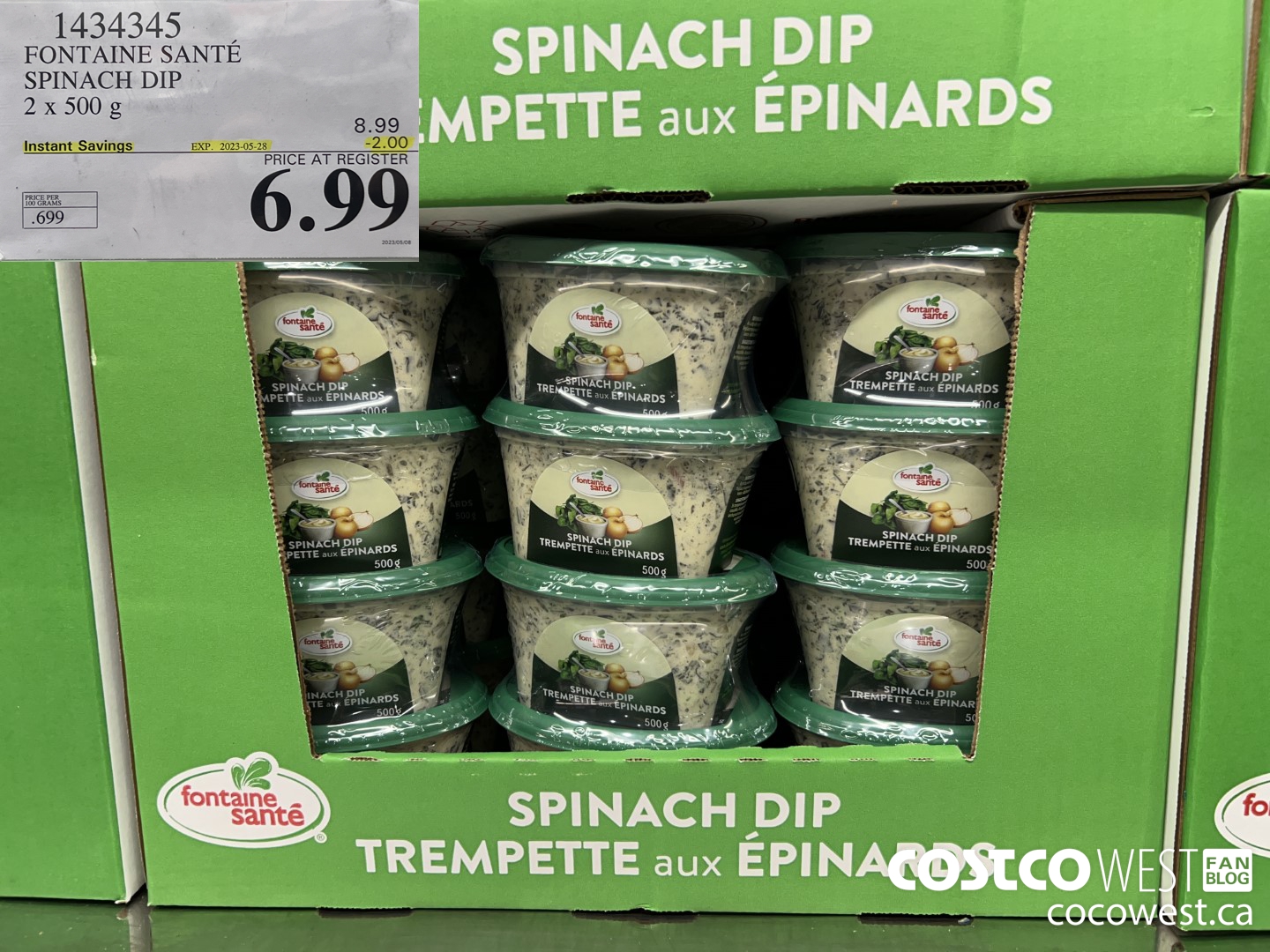 1434345 FONTAINE SANTE SPINACH DIP 2 X 500 G ($2.00 INSTANT SAVINGS EXPIRES ON 2023-05-28) $6.99