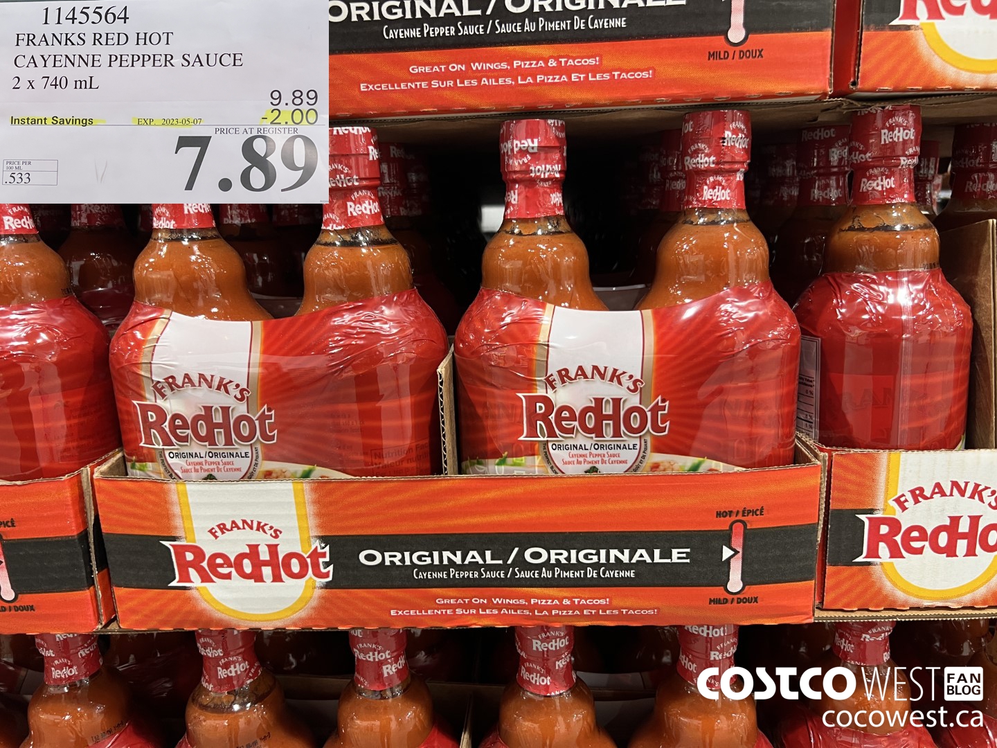 1145564 FRANKS RED HOT CAYENNE PEPPER SAUCE 2 x 740 mL ($2.00 INSTANT SAVINGS EXPIRES ON 2023-05-07) $7.89