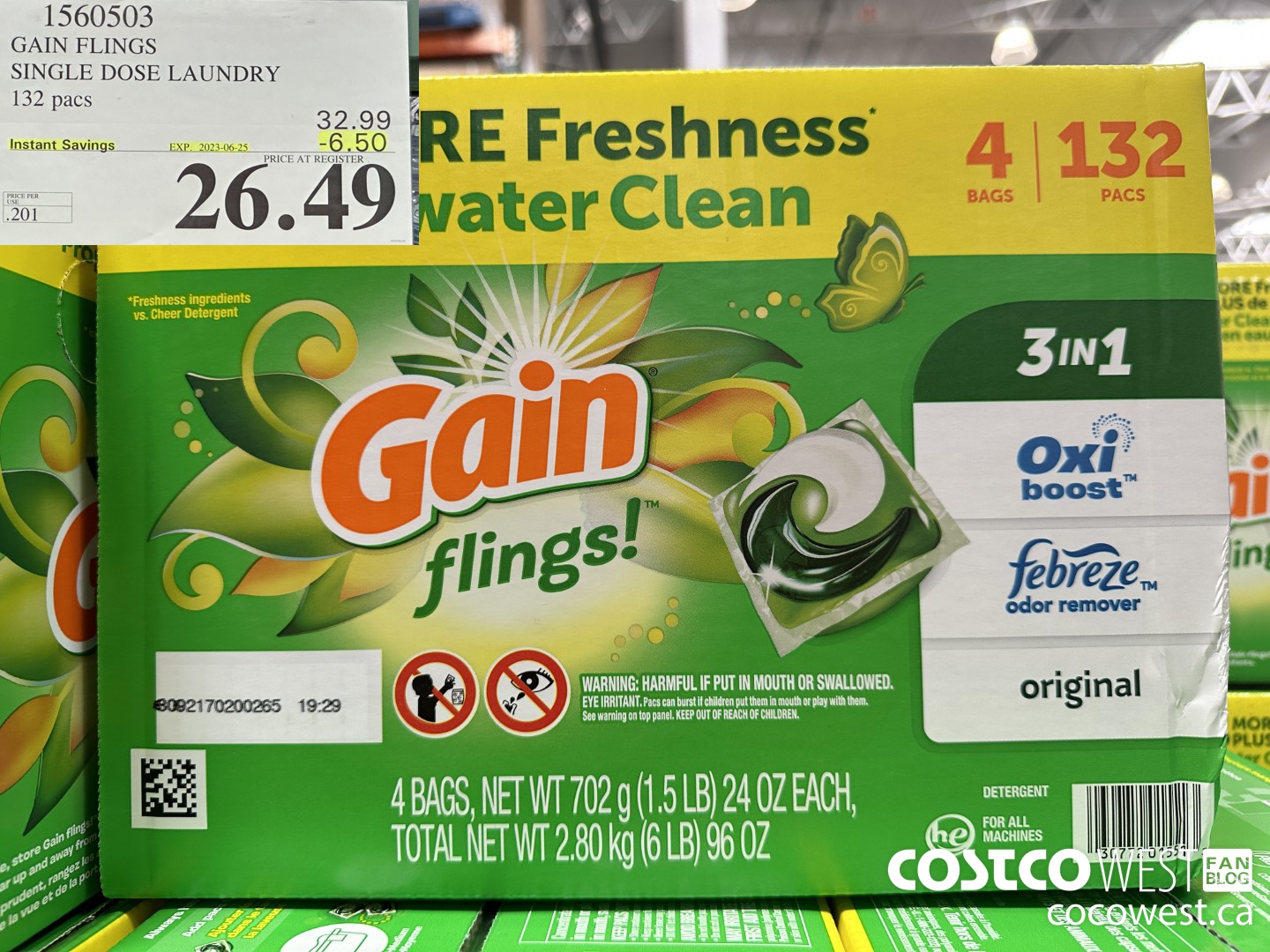 1560503 GAIN FLINGS SINGLE DOSE LAUNDRY 132 pacs ($6.00 INSTANT SAVINGS EXPIRES ON 2023-06-25) $26.49