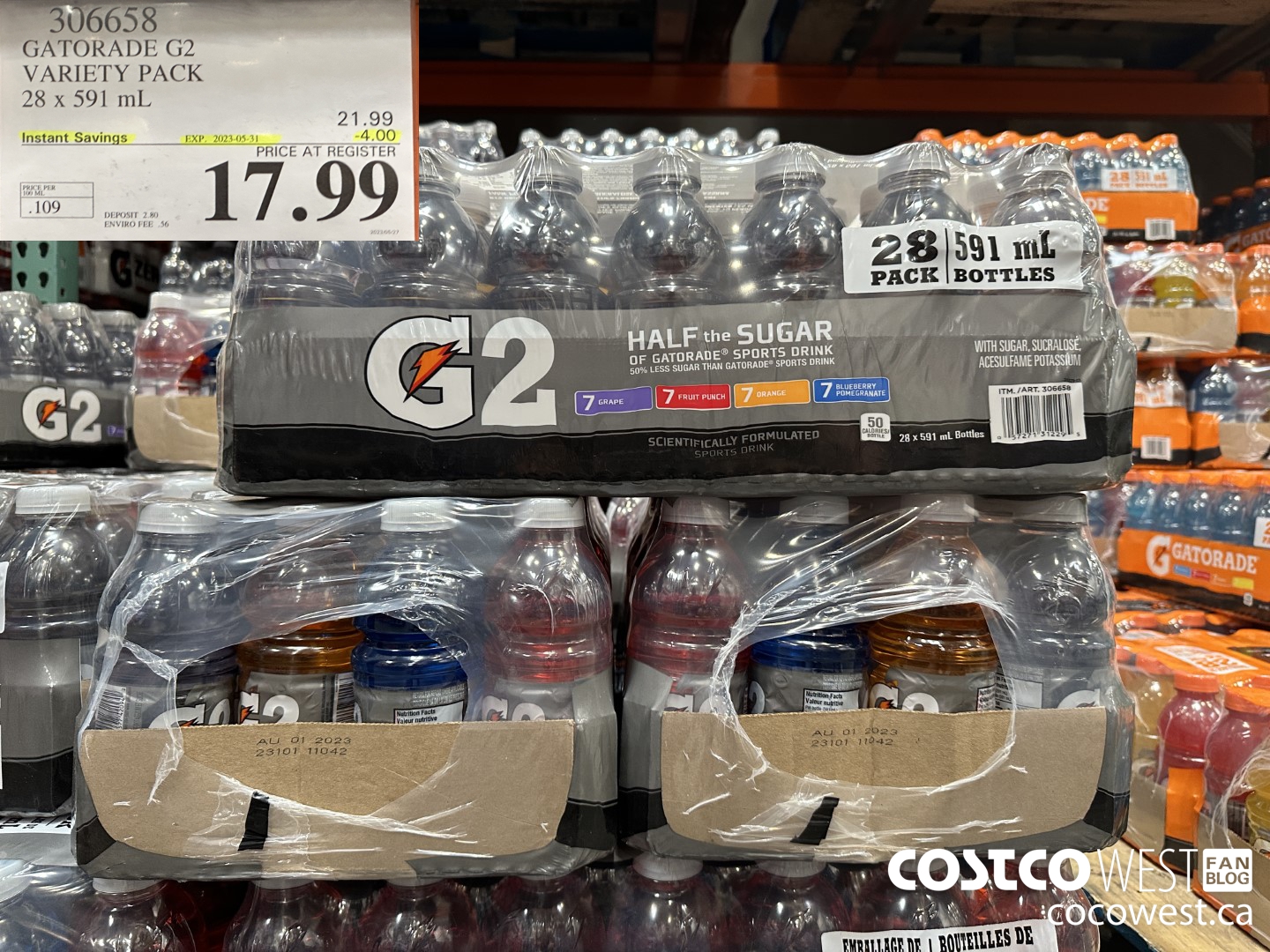306658 GATORADE G2 VARIETY PACK 28 X 591 ML ($4.00 INSTANT SAVINGS EXPIRES ON 2023-05-31) $17.99