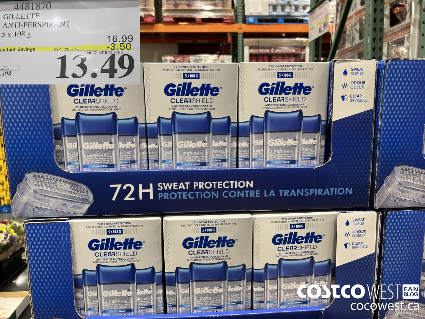 4481870 GILLETTE ANTI-PERSPIRANT 5 x 108 g ($3.50 INSTANT SAVINGS EXPIRES ON 2023-05-28) $13.49