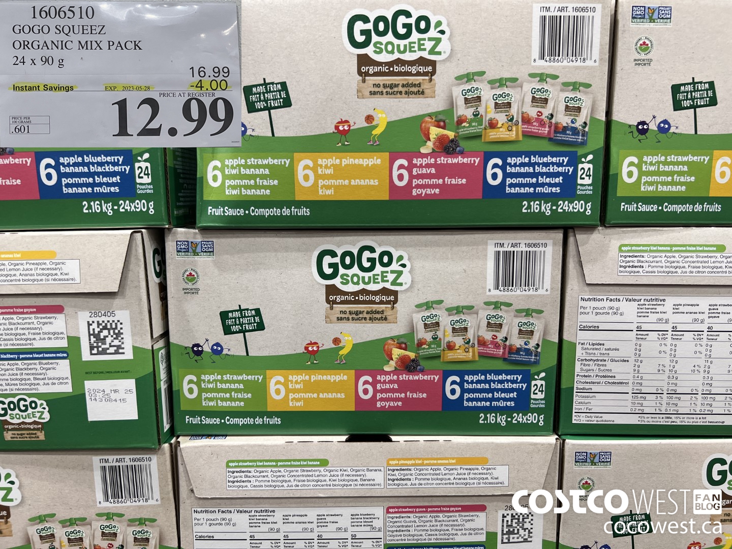 1606510 GOGO SQUEEZ ORGANIC MIX PACK 24 X 90 G ($4.00 INSTANT SAVINGS EXPIRES ON 2023-05-28) $12.99