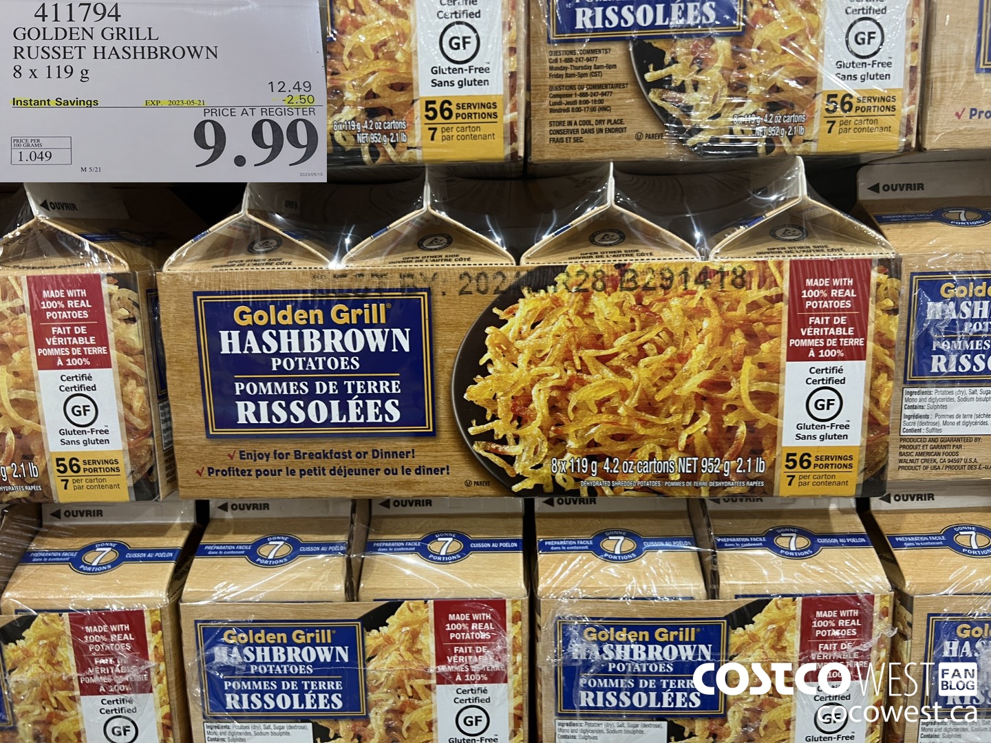 411794 GOLDEN GRILL RUSSET HASHBROWN 8 x 119g ($2.50 INSTANT SAVINGS EXPIRES ON 2023-05-21) $9.99