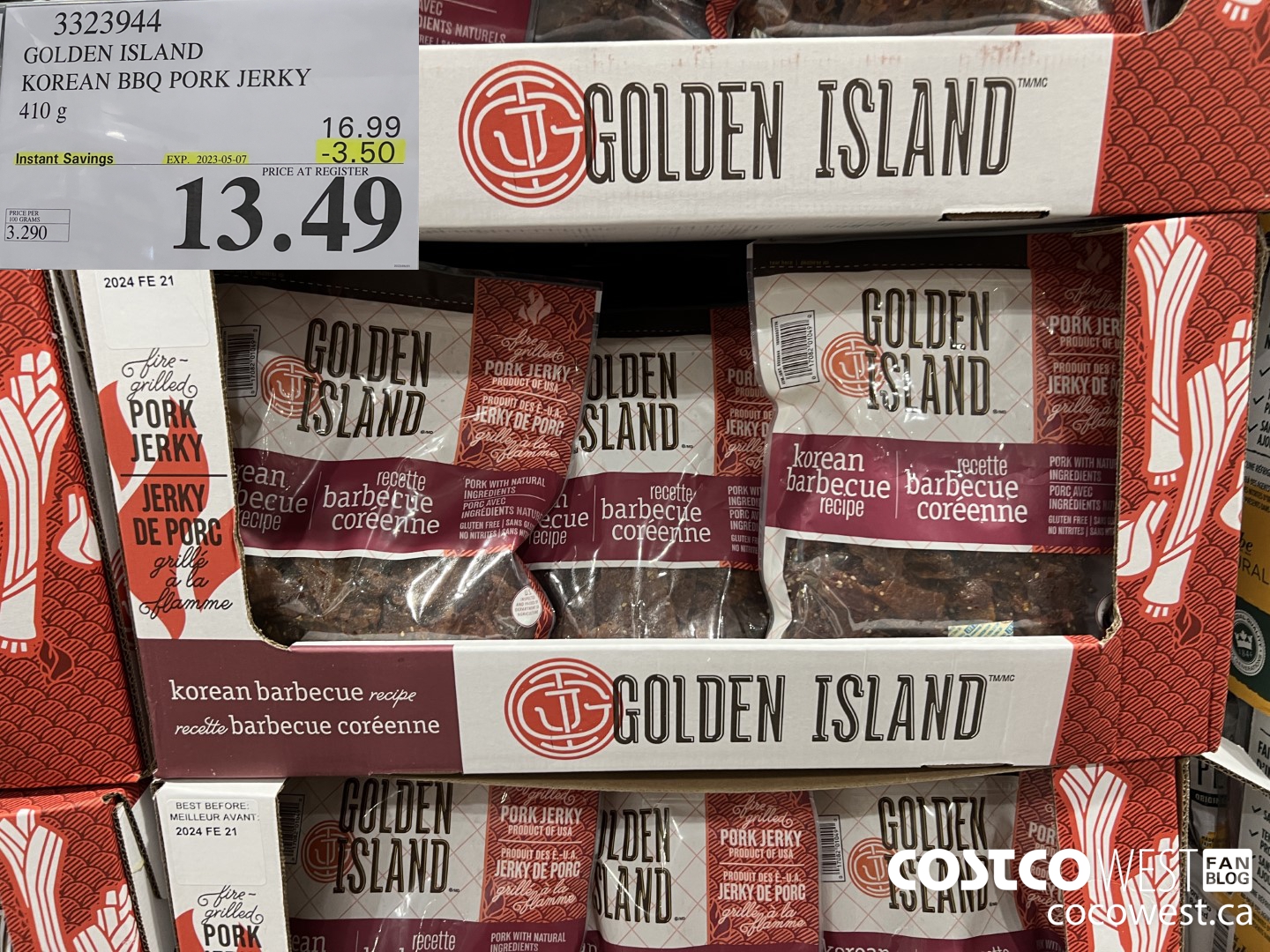3323944 GOLDEN ISLAND KOREAN BBQ PORK JERKY 410G ($3.50 INSTANT SAVINGS EXPIRES ON 2023-05-07) $13.49