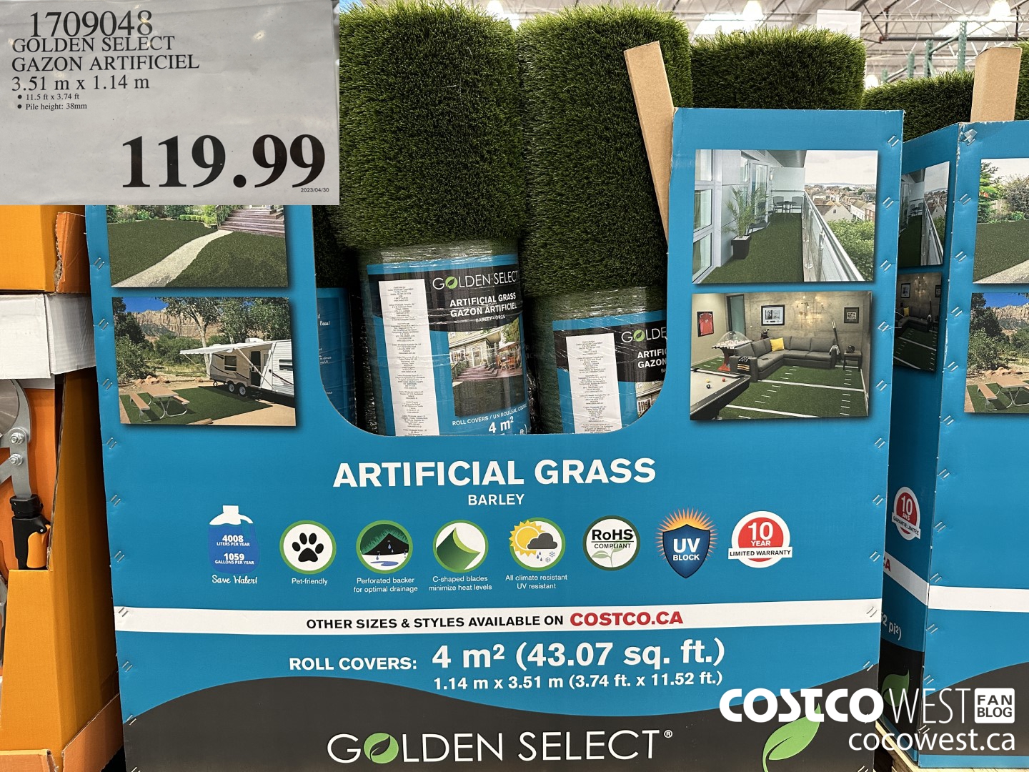 1709048 GOLDEN SELECT GAZON ARTIFICIEL 3.51M X 1.14M $119.99