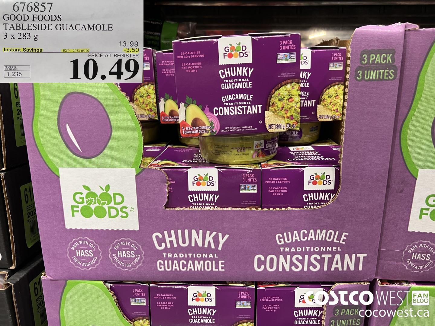 676857 GOOD FOODS TABLESIDE GUACAMOLE 3 x 283 g ($3.50 INSTANT SAVINGS EXPIRES ON 2023-05-07) $10.49