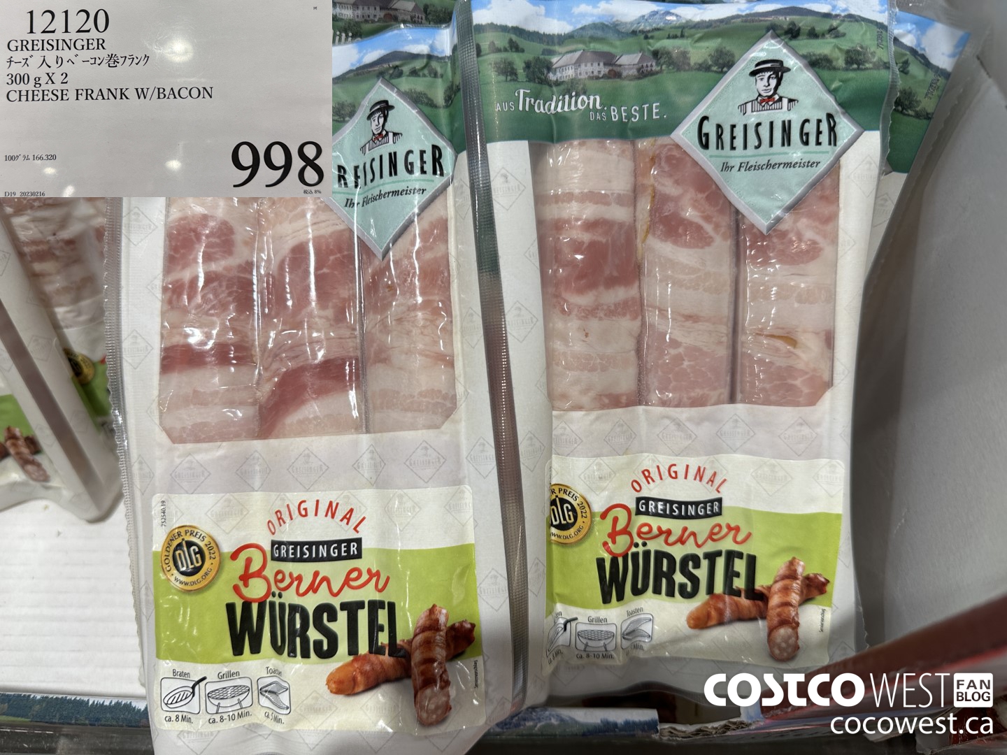 12120 GREISINGER 300G X 2 CHEESE FRANK W/BACON $998.00