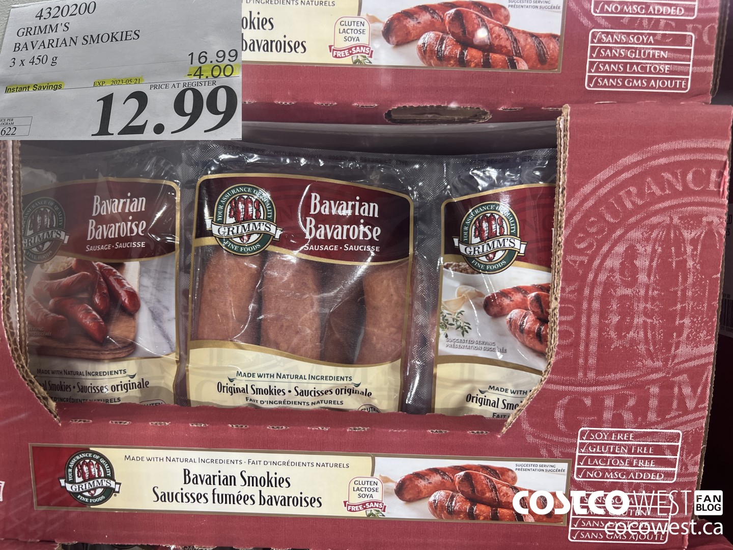 4320200 GRIMM'S BAVARIAN SMOKIES 3 X 450 G ($4.00 INSTANT SAVINGS EXPIRES ON 2023-05-21) $12.99