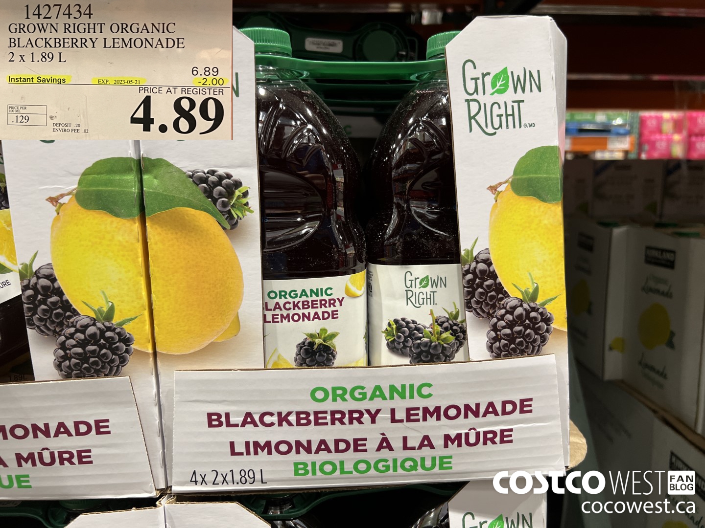 1427434 GROWN RIGHT ORGANIC BLACKBERRY LEMONADE 2 X 1.89L ($2.00 INSTANT SAVINGS EXPIRES ON 2023-05-21) $4.89