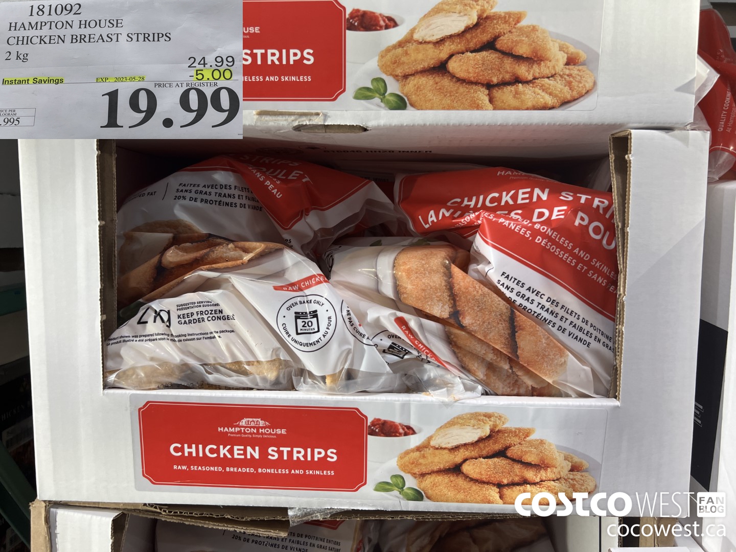 181092 HAMPTON HOUSE CHICKEN BREAST STRIPS 2 kg ($5.00 INSTANT SAVINGS EXPIRES ON 2023-05-28) $19.99