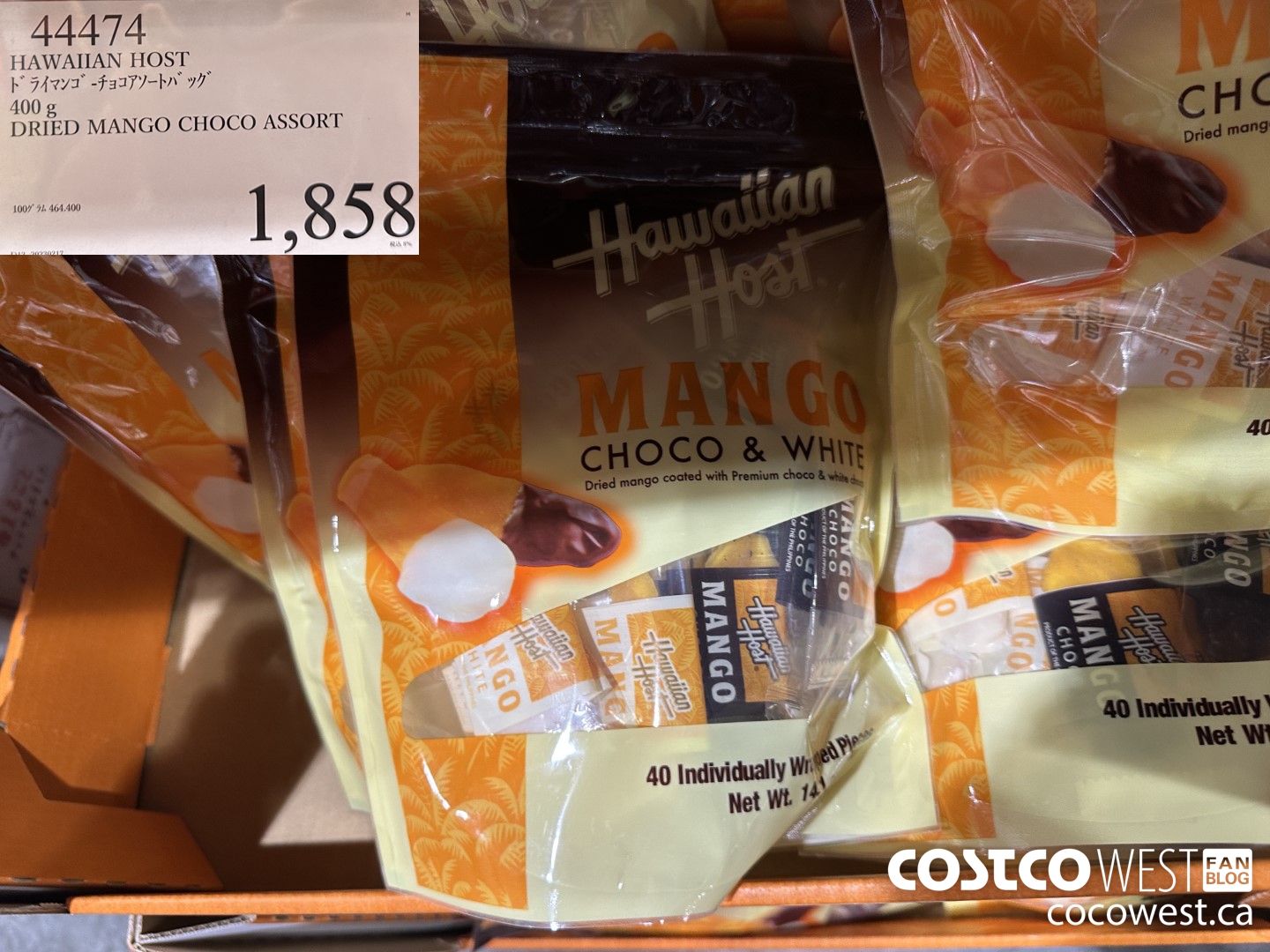 44474 HAWAIIAN HOST DRIED MANGO CHOCO ASSORT 400G $1858.00