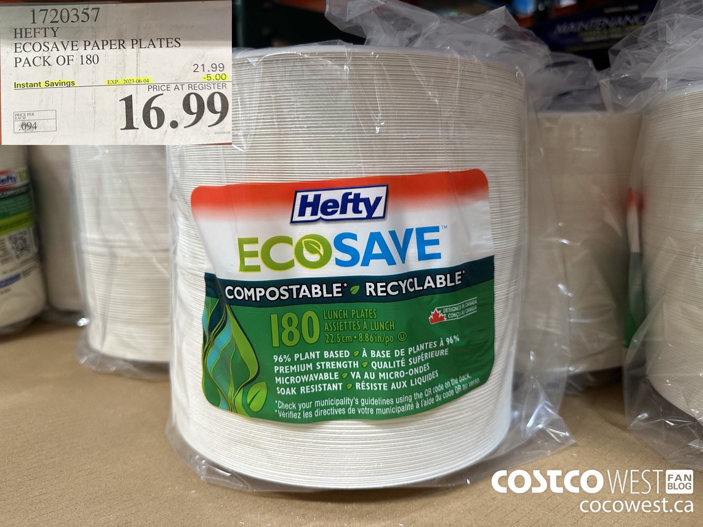 1720357 HEFTY ECOSAVE PAPER PLATES PACK OF 180 ($5.00 INSTANT SAVINGS EXPIRES ON 2023-06-04) $16.99