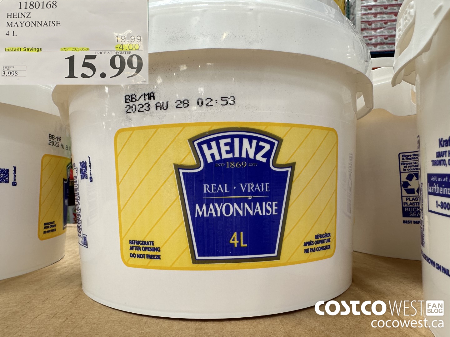 1180168 HEINZ MAYONNAISE 4L ($4.00 INSTANT SAVINGS EXPIRES ON 2023-06-04) $15.99