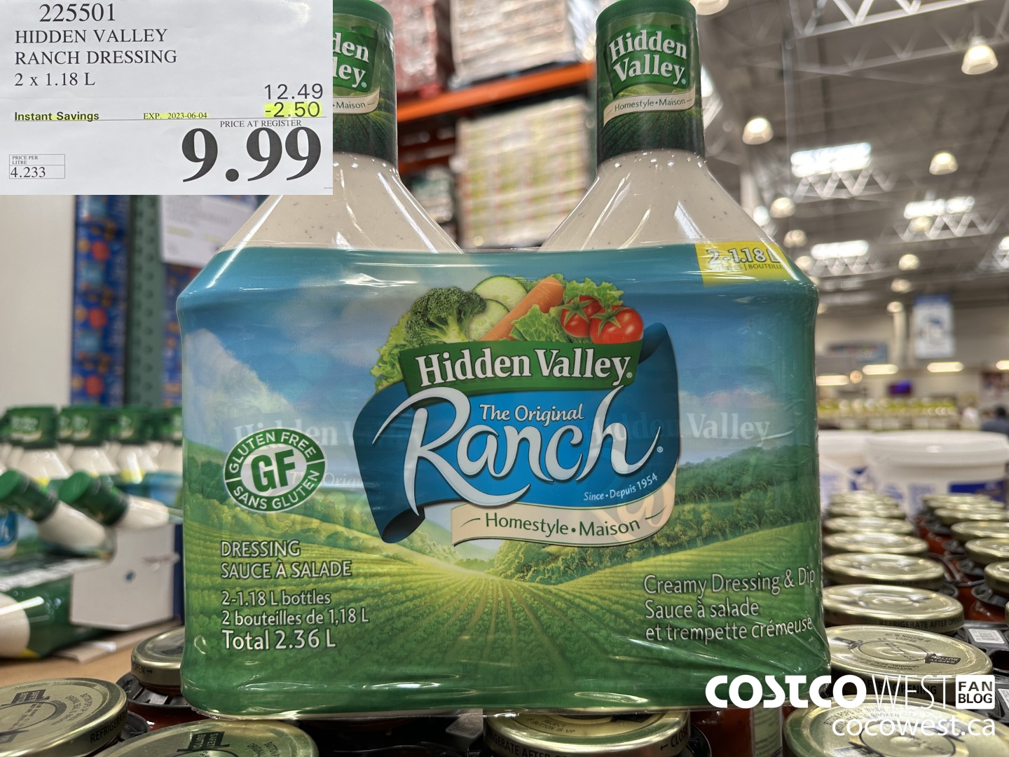 225501 HIDDEN VALLEY RANCH DRESSING 2 x 1.18 L ($2.50 INSTANT SAVINGS EXPIRES ON 2023-06-04) $9.99