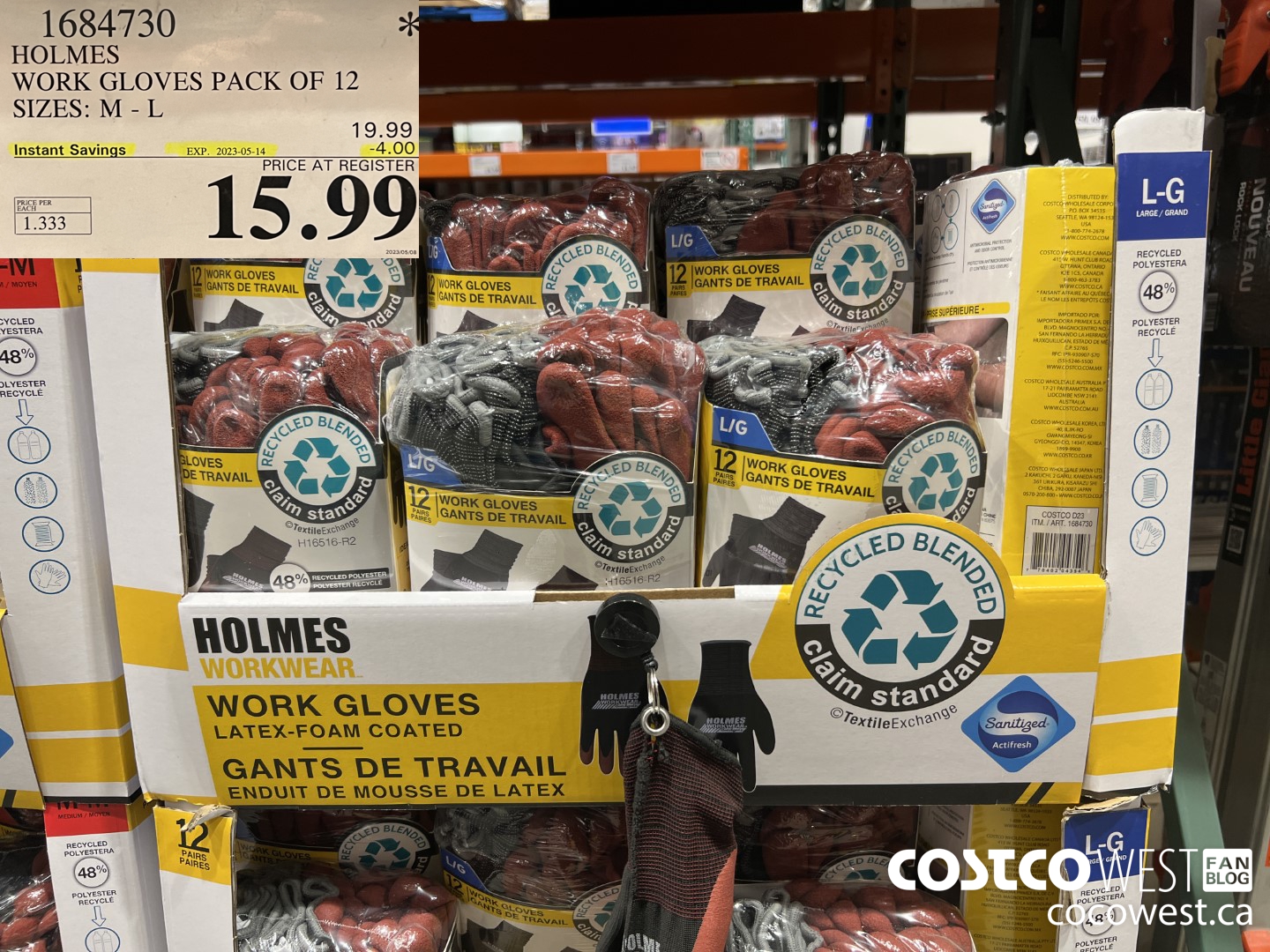 1684730 HOLMES WORK GLOVES PACK OF 12 SIZES: M-L ($4.00 INSTANT SAVINGS EXPIRES ON 2023-05-14) $15.99