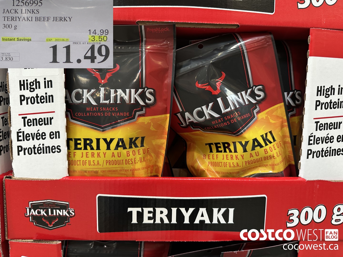 1256995 JACK LINKS TERIYAKI BEEF JERKY 300g ($3.50 INSTANT SAVINGS EXPIRES ON 2023-06-25) $11.49