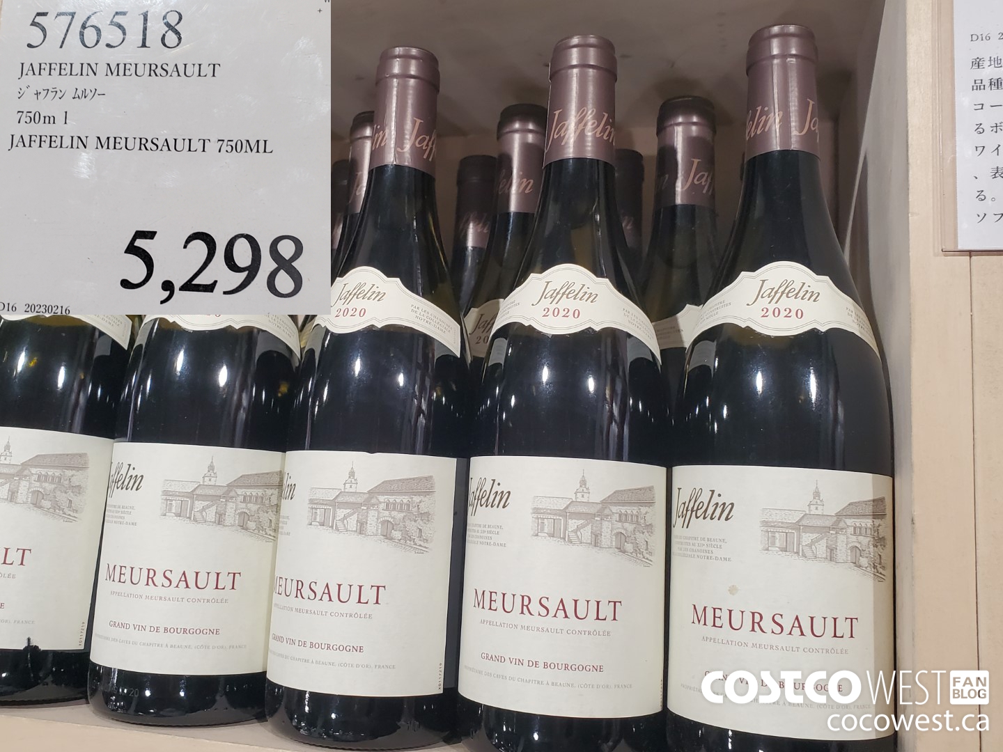 576518 JAFFELIN MEURSAULT 750ML $5298.00