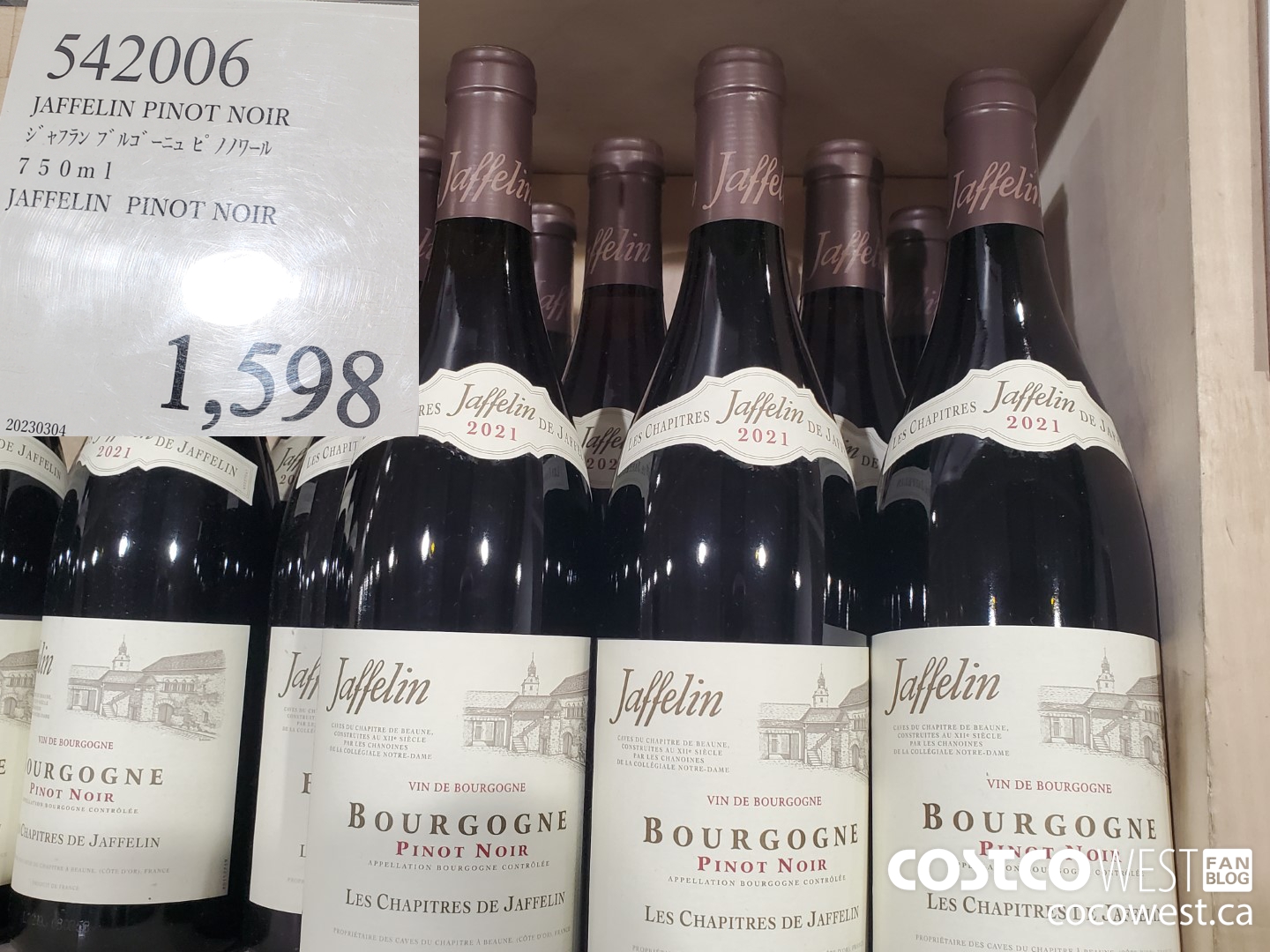 542006 JAFFELIN PINOT NOIR 750ML $1598.00