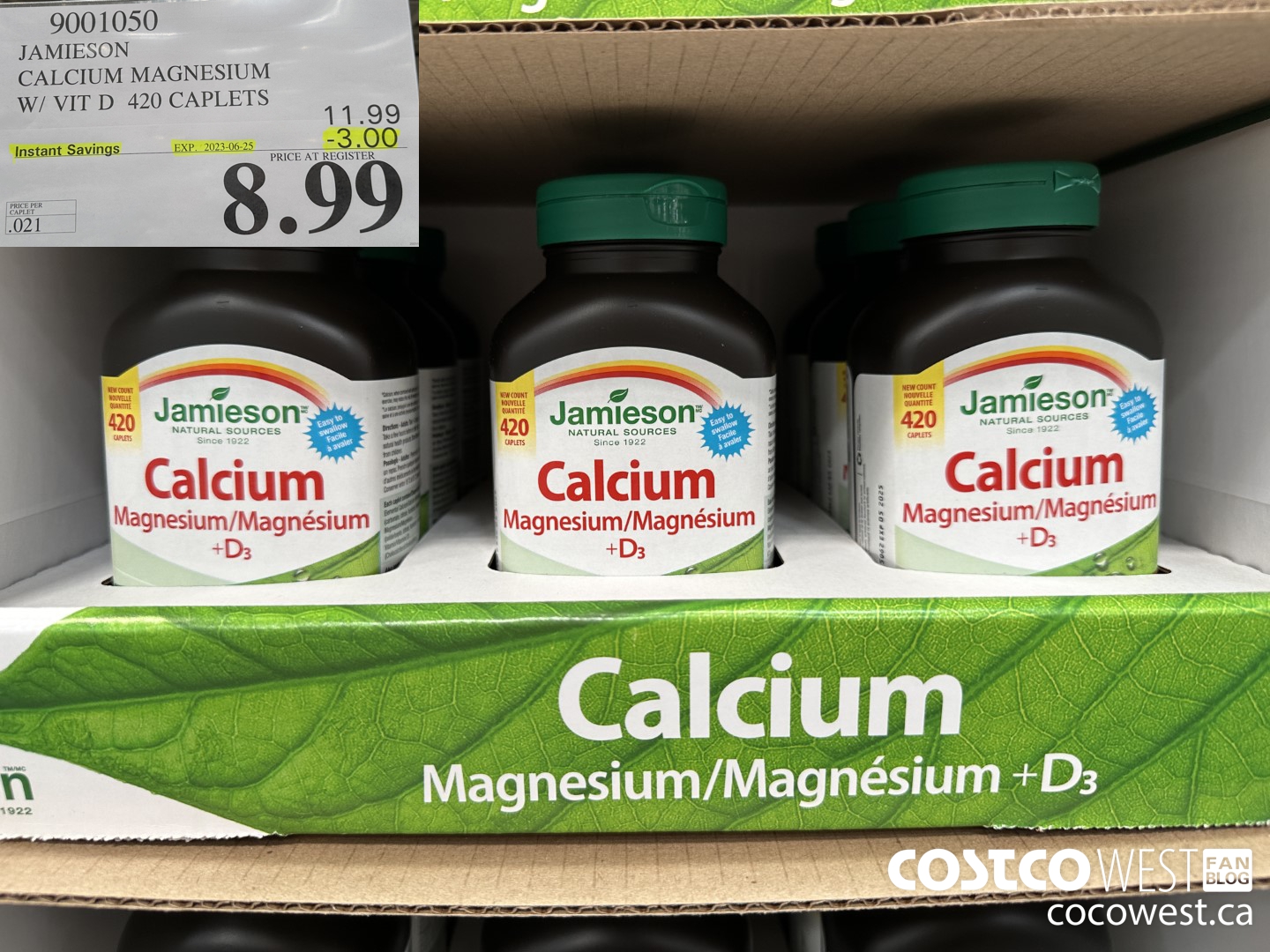 9001050 JAMIESON CALCIUM MAGNESIUM W/ VIT D 420 CAPLETS ($3.00 INSTANT SAVINGS EXPIRES ON 2023-06-25) $8.99