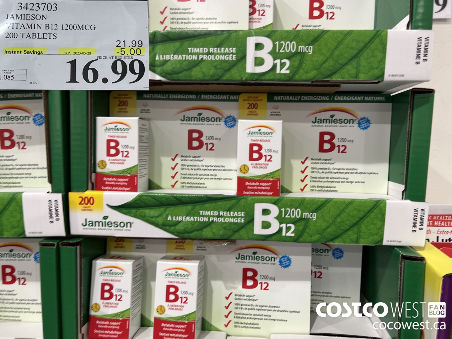 3423703 JAMIESON VITAMIN B12 1200MCG 200 TABLETS ($5.00 INSTANT SAVINGS EXPIRES ON 2023-05-28) $16.99