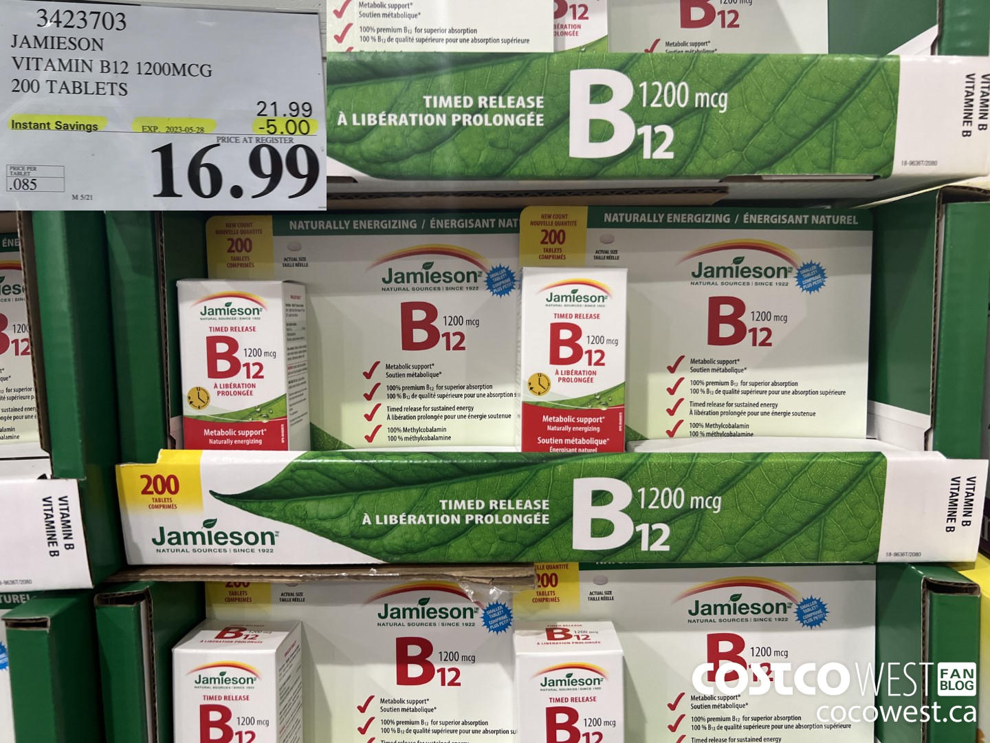 3423703 JAMIESON VITAMIN B12 1200MCG 200 TABLETS ($5.00 INSTANT SAVINGS EXPIRES ON 2023-05-28) $16.99