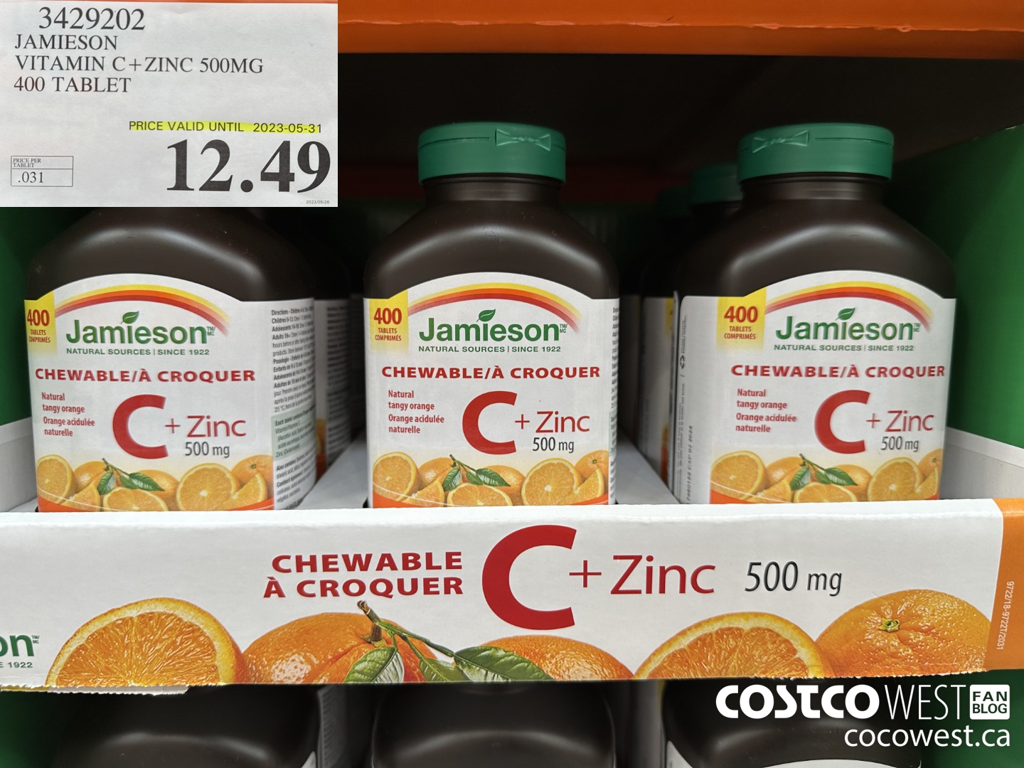3429202 JAMIESON VITAMIN C+ZINC 500MG 400 TABLET (EXPIRES ON 2023-05-31) $12.49