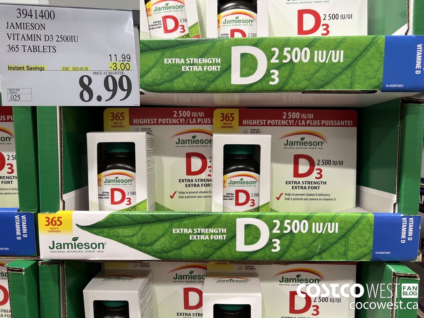 3941400 JAMIESON VITAMIN D3 2500IU 365 TABLETS ($3.00 INSTANT SAVINGS EXPIRES ON 2023-05-28) $8.99