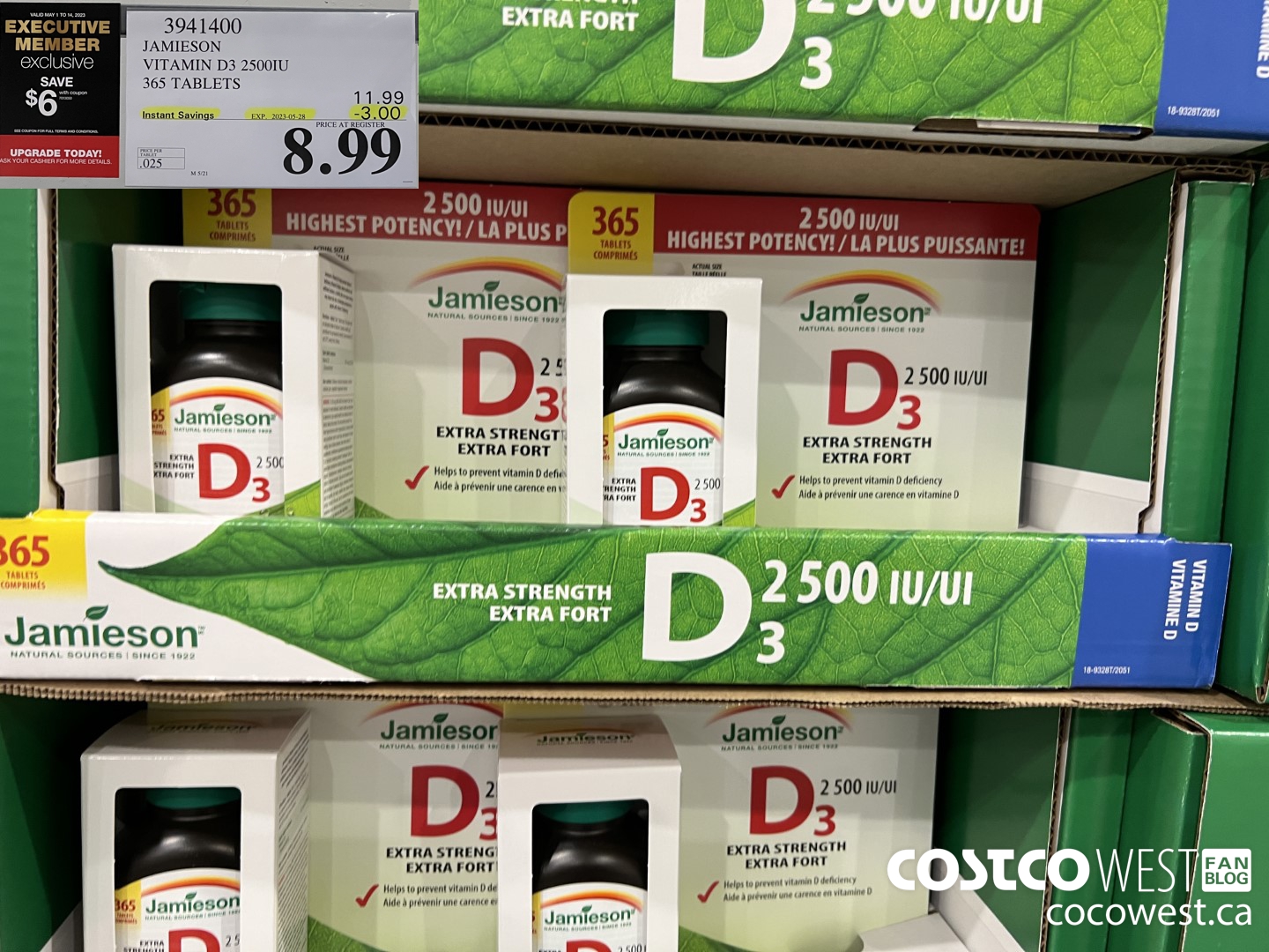 3941400 JAMIESON VITAMIN D3 2500IU 365 TABLETS ($3.00 INSTANT SAVINGS EXPIRES ON 2023-05-28) $8.99