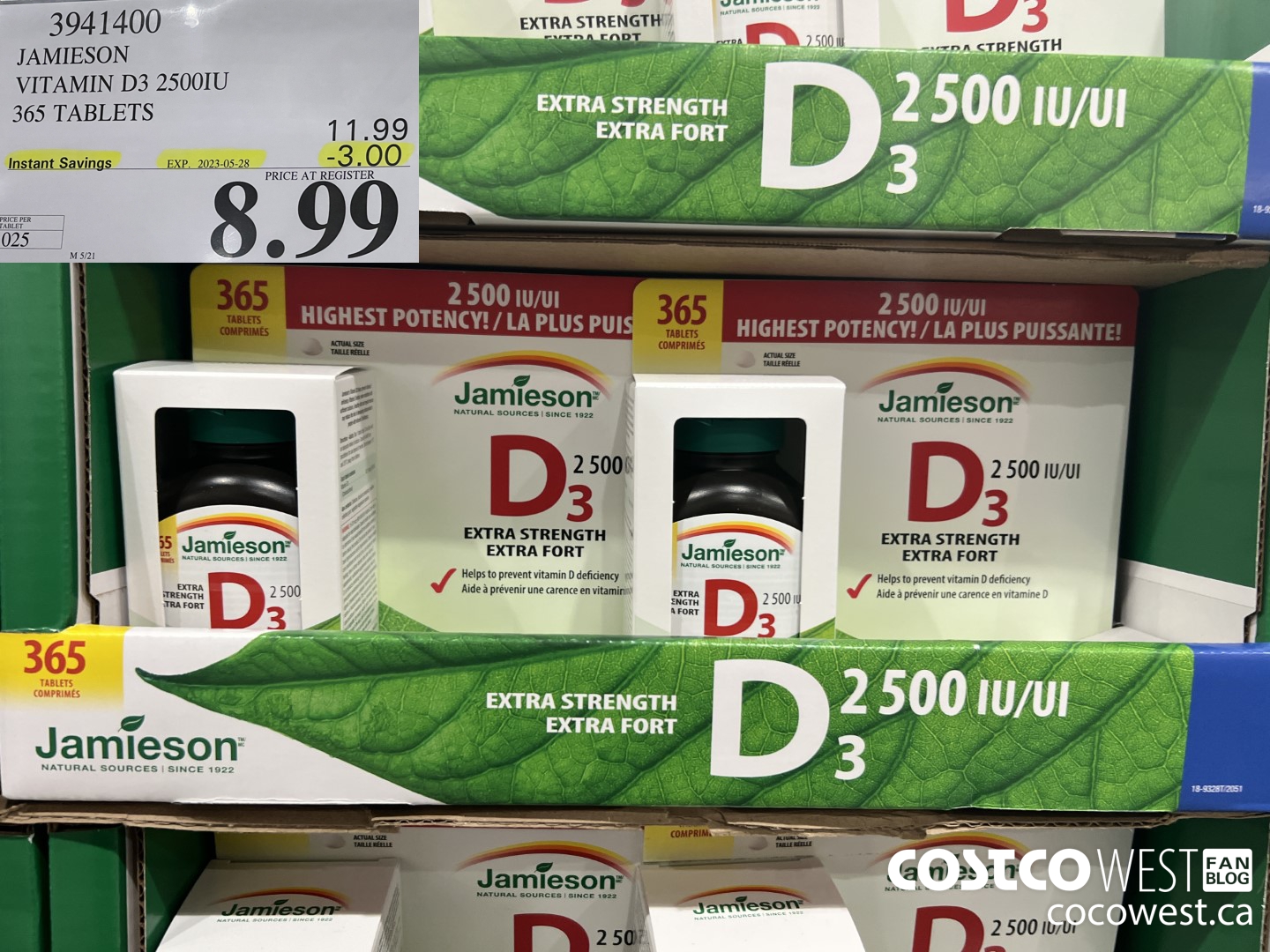 3941400 JAMIESON VITAMIN D3 2500IU 365 TABLETS ($3.00 INSTANT SAVINGS EXPIRES ON 2023-05-28) $8.99