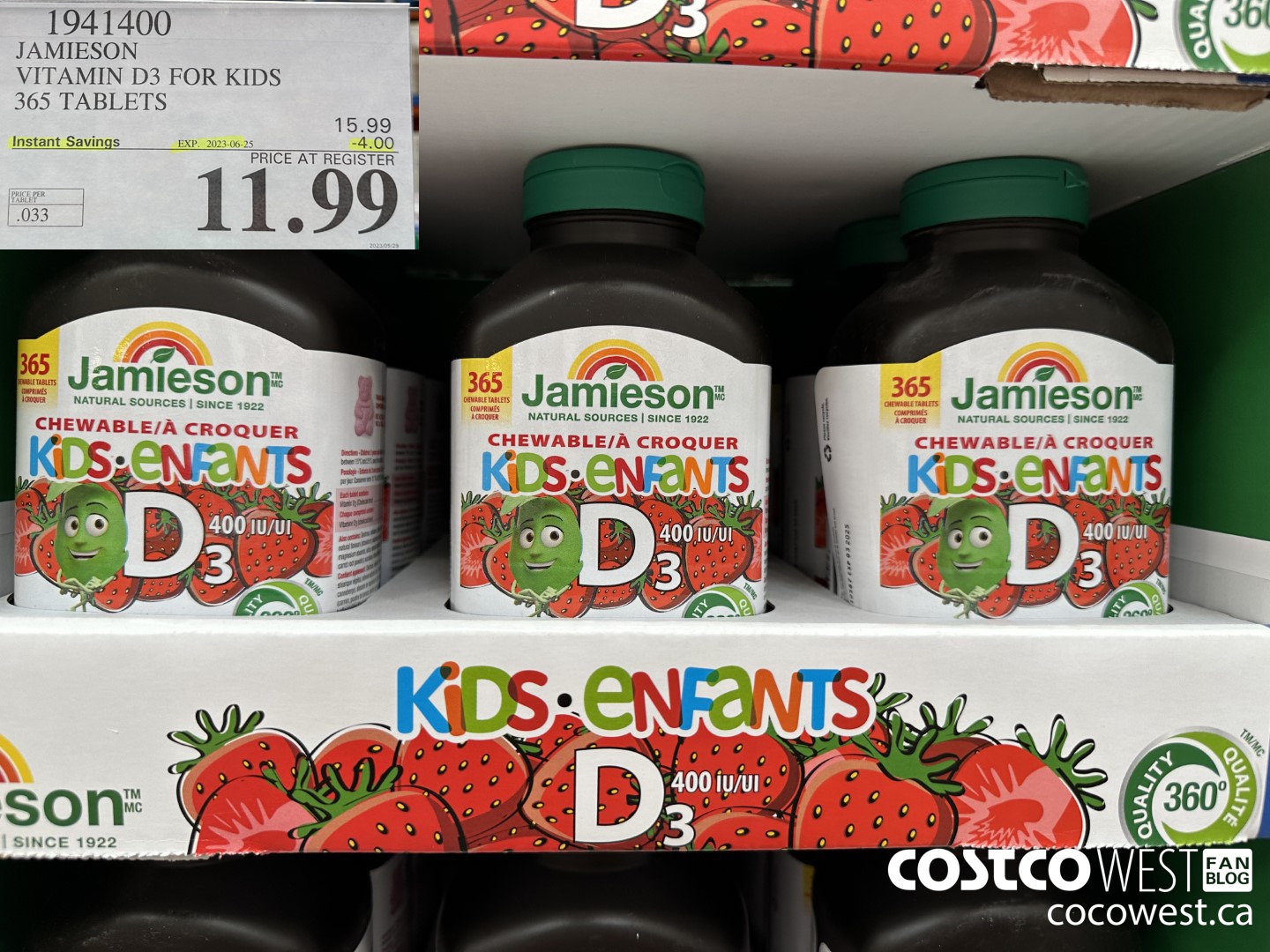 1941400 JAMIESON VITAMIN D3 FOR KIDS 365 TABLETS ($4.00 INSTANT SAVINGS EXPIRES ON 2023-06-05) $11.99