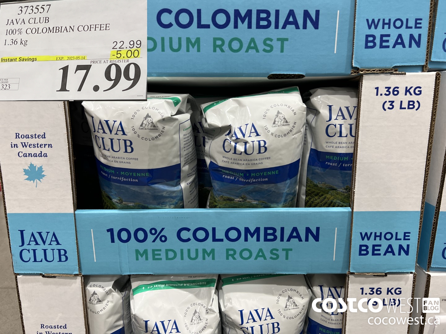 373557 JAVA CLUB 100% COLOMBIAN COFFEE 1.36 kg ($5.00 INSTANT SAVINGS EXPIRES ON 2023-05-14) $17.99