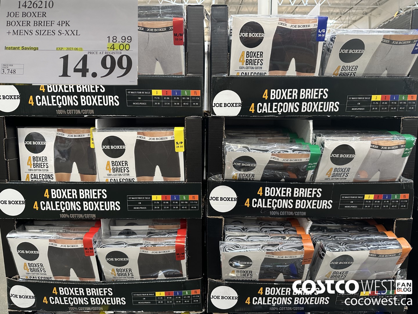 1426210 JOE BOXER BOXER BRIEFS 4PK MENS SIZES S-XXL ($4.00 INSTANT SAVINGS EXPIRES ON 2023-06-11) $14.99