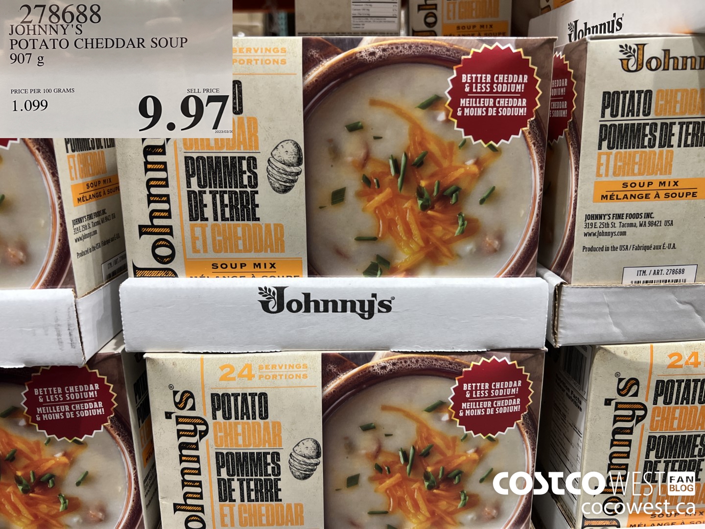 278688 JOHNNY'S POTATO CHEDDAR SOUP 907 g $9.97