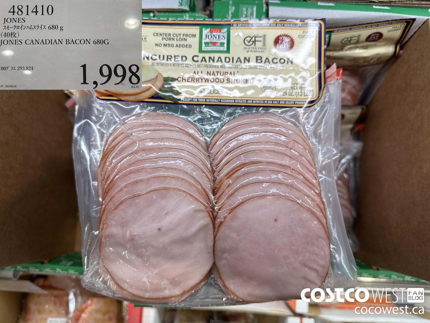 481410 JONES CANADIAN BACON 680G $1998.00